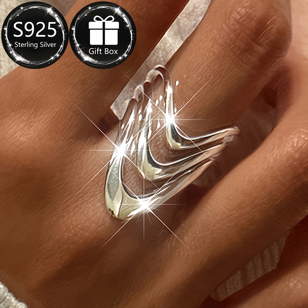 Women's Wide Band Ring Hip Hop Style Adjustable Hand Ring 925 Silver